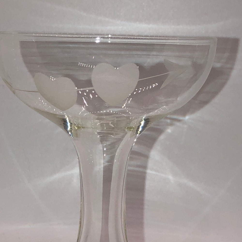 Vintage Bulb Hollow Stem Glass with Etched Hearts and Arrow